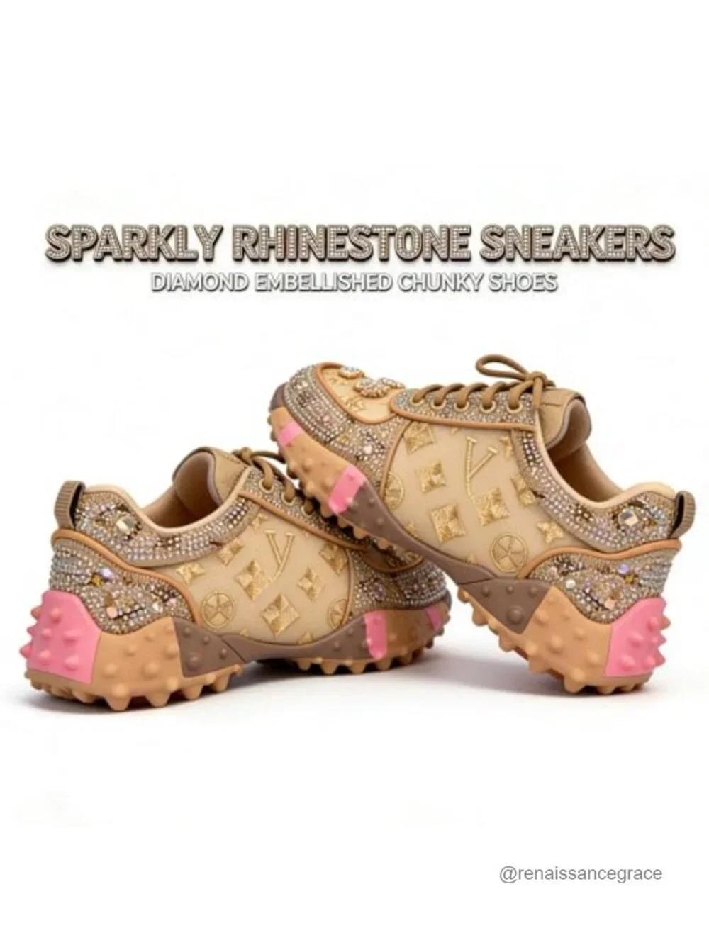 Rhinestone Sparkly Glitter Platform Sneakers for Women Casual Party Shoes